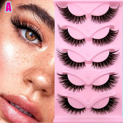 5 Pairs Fox Eye Lashes 21mm Long Cat Eye Look Wispy Thick False Eyelashes