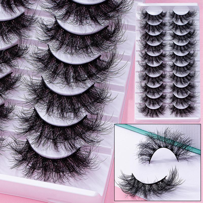 10 Pairs 25mm Fluffy Faux Mink Lashes 8D Wispy Thick Volume Lashes