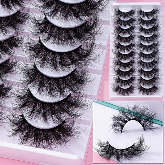 10 Pairs 25mm Fluffy Faux Mink Lashes 8D Wispy Thick Volume Lashes