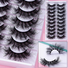 10 Pairs 25mm Fluffy Faux Mink Lashes 8D Wispy Thick Volume Lashes