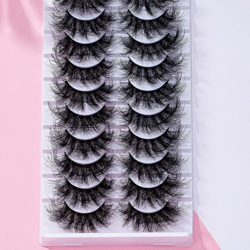 10 Pairs 25mm Fluffy Faux Mink Lashes 8D Wispy Thick Volume Lashes