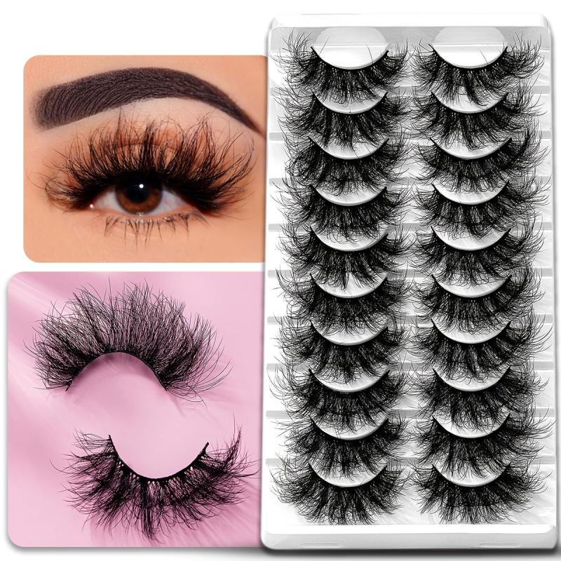 10 Pairs 25mm Fluffy Faux Mink Lashes 8D Wispy Thick Volume Lashes