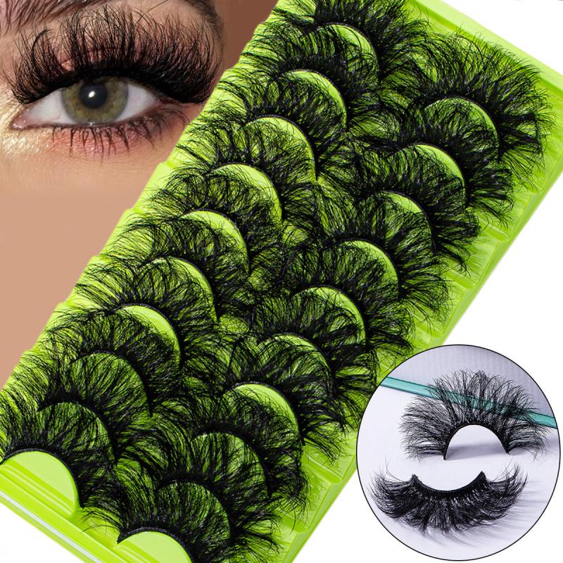 10 Pairs 25mm Fluffy Faux Mink Lashes 8D Wispy Thick Volume Lashes