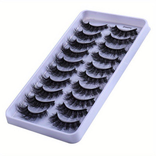 10 Pairs Fluffy False Eyelashes 8D Curling Fiber Eyelashes