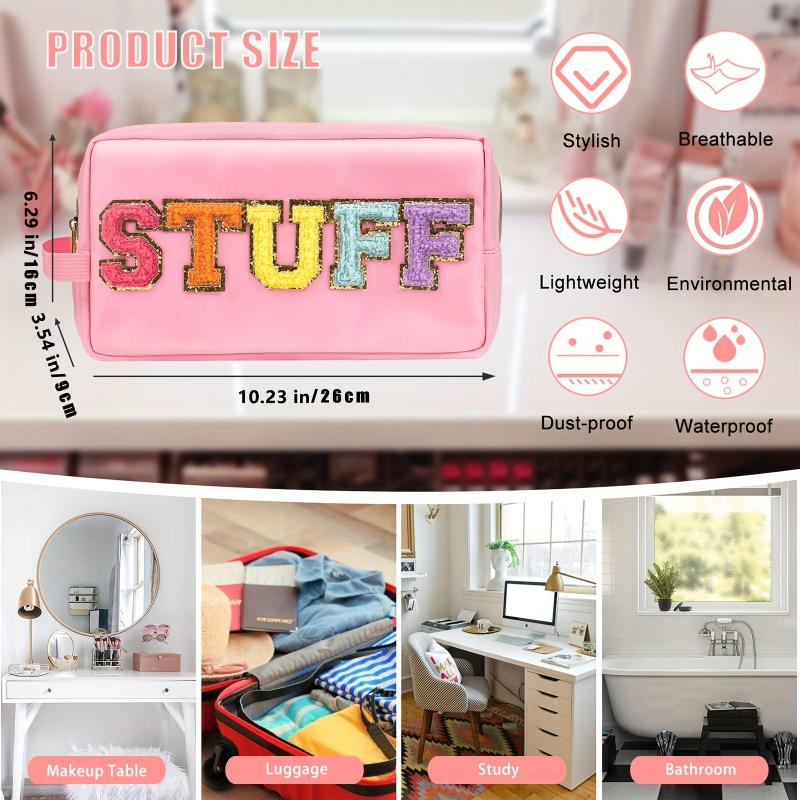 2 Pcs Nylon Cosmetic Bag Waterproof Makeup Pouch Zipper Travel Toiletries Pouch