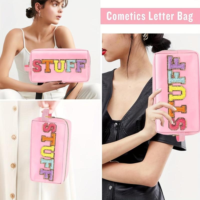 2 Pcs Nylon Cosmetic Bag Waterproof Makeup Pouch Zipper Travel Toiletries Pouch