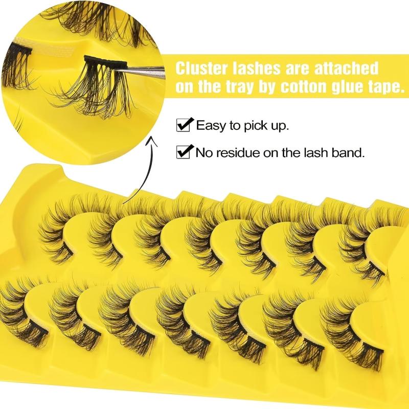 7 Pairs Natural Cluster Eyelashes Extensions 6-14mm Wispy Fluffy 3D Curly DIY