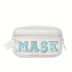 Chenille Letter Patch Clear Makeup Bag Toiletry Pouch for Women