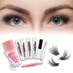 DIY Eyelash Extension Kit 96 Pcs 3D False Lashes Cluster Glue Tweezers Scissors