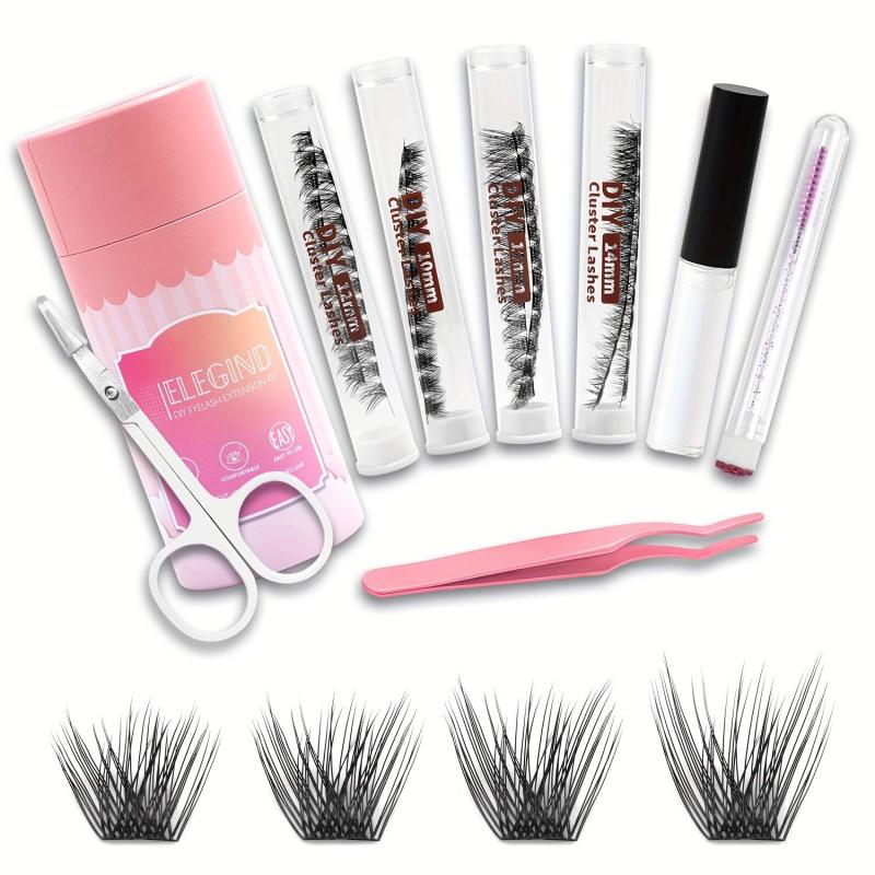 DIY Eyelash Extension Kit 96 Pcs 3D False Lashes Cluster Glue Tweezers Scissors