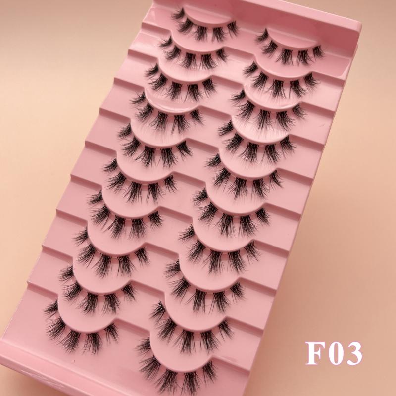 10 Pairs Wispy Fox Eye Short Lashes Clear Band DIY Cluster Strip Extensions