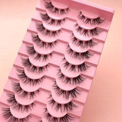 10 Pairs Wispy Fox Eye Short Lashes Clear Band DIY Cluster Strip Extensions