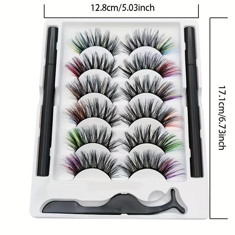 6 Pairs Colored Magnetic False Lashes & Eyeliner Kit 8D Fluffy Mink Lashes