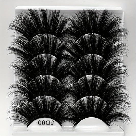 5 Pairs Faux Mink Eyelashes Lengthening Thickening False Eyelashes