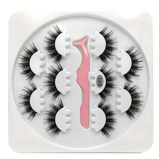5 Pairs Natural Thick False Eyelashes Set with Tweezers