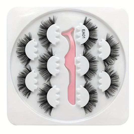 5 Pairs Natural Thick False Eyelashes Set with Tweezers
