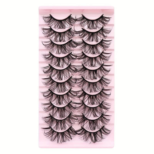10 Pairs Fluffy False Eyelashes Waterproof Faux Mink Hair Layered 3D Lashes
