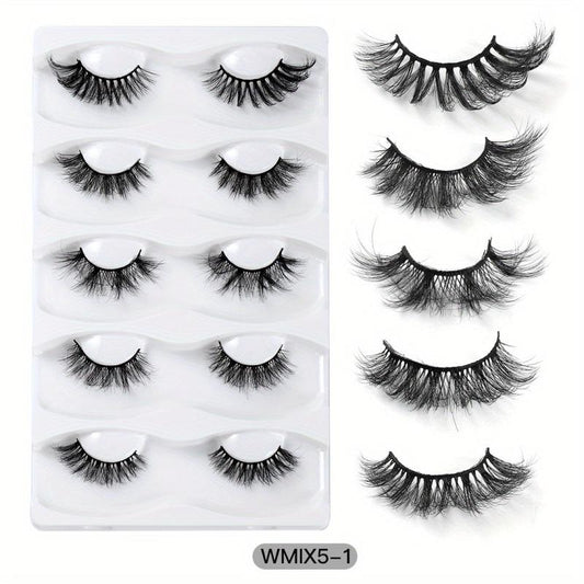 5 Pcs Crossed Faux Mink Hair False Eyelashes