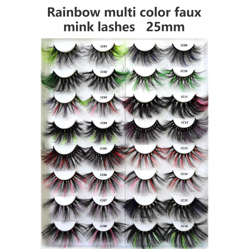 3D Rainbow False Eyelashes 20mm 25mm Fluffy Stage Makeup Lashes