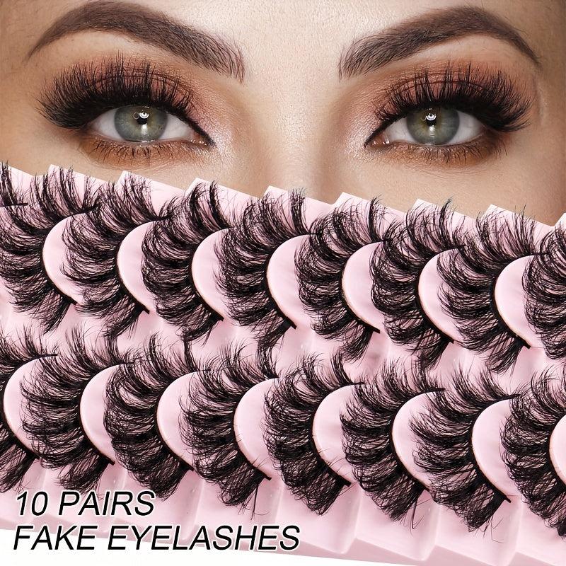 10 Pairs Fluffy False Eyelashes Dramatic Look Thick Curly Faux Mink Lashes