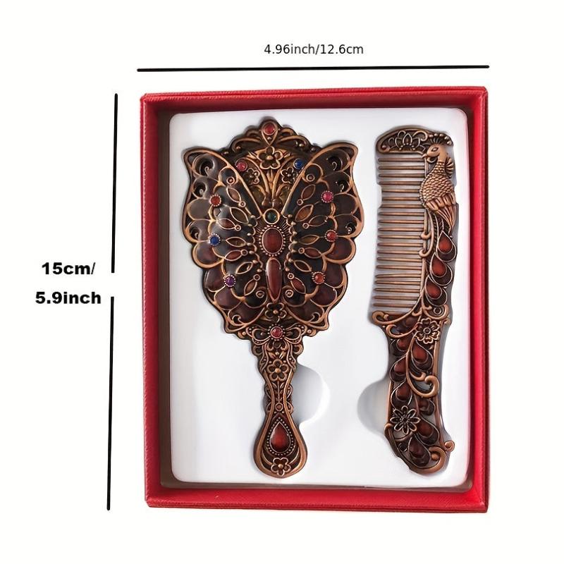Vintage Hand Mirror with Embossed Butterfly Compact Makeup Beauty Mirror