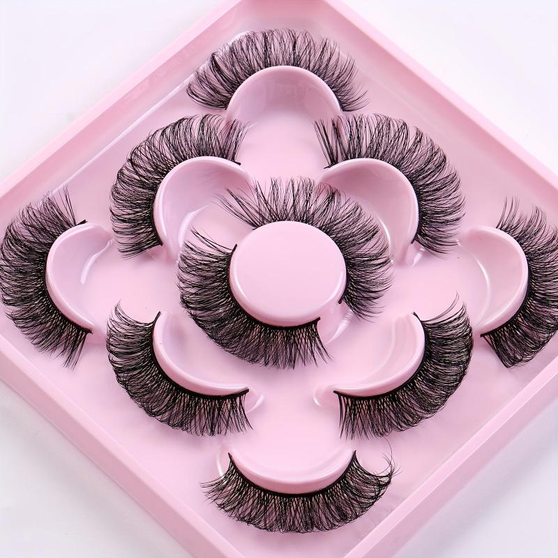 5 Pairs Natural Look D Curl Wispy Lashes Faux Mink 3D Fluffy False Eyelashes