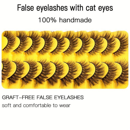 10 Pairs Cat's Eye 3D Messy Curled Mink Hair False Eyelashes