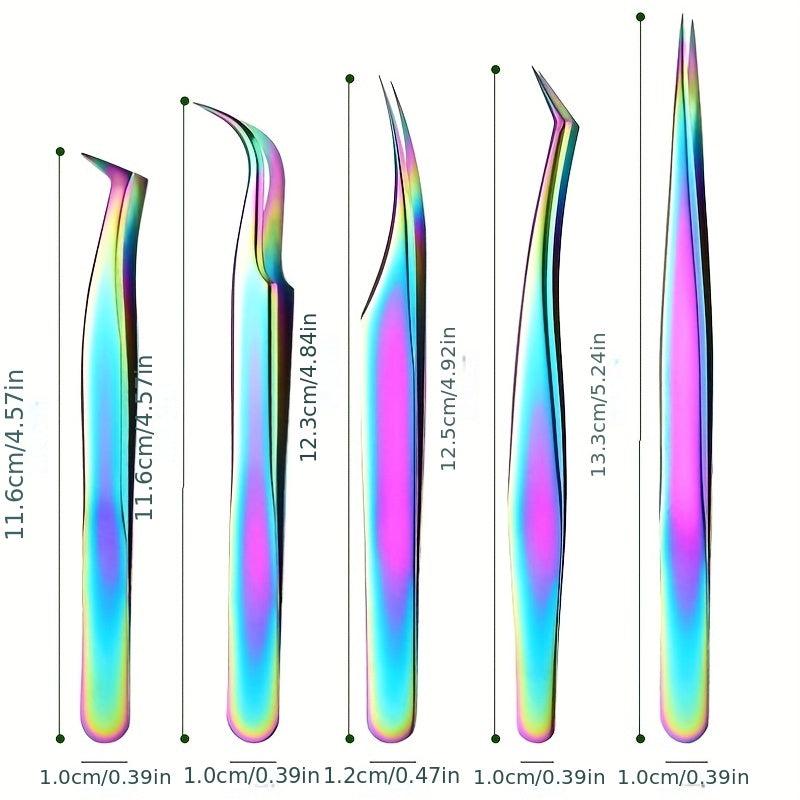 5pcs Eyelash Extension Tweezers Set Stainless Steel Straight And Curved Volume