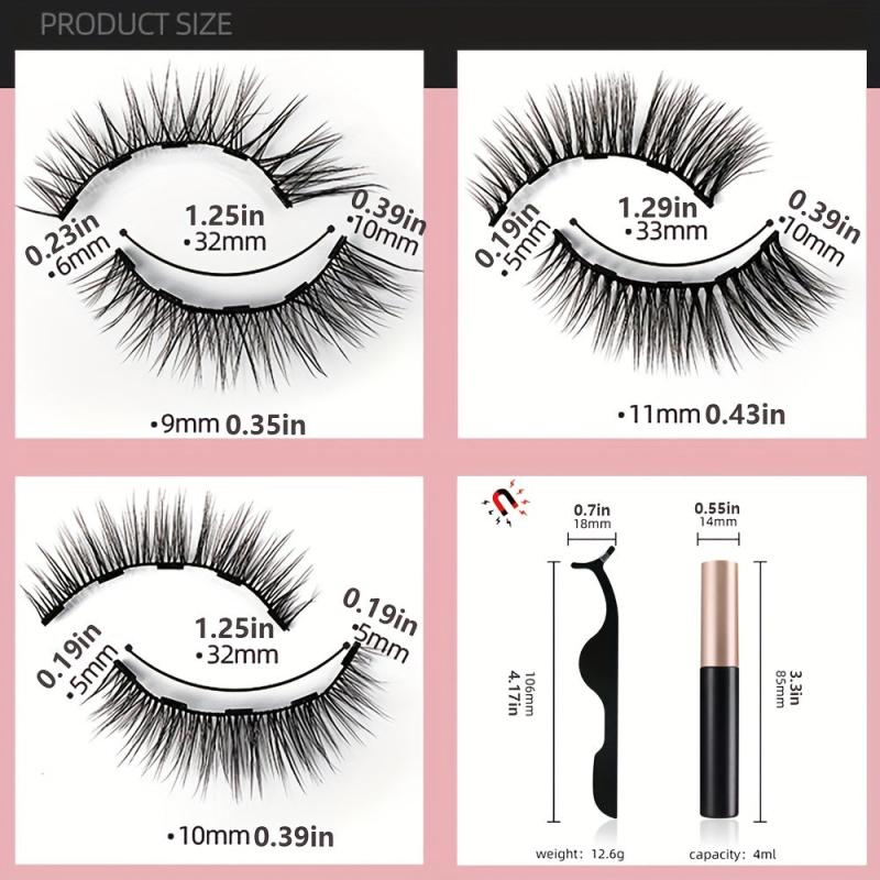 Magnetic Eyeliner And Lashes Kit 3 Pairs Natural Look False Eyelashes Set
