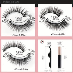 Magnetic Eyeliner And Lashes Kit 3 Pairs Natural Look False Eyelashes Set