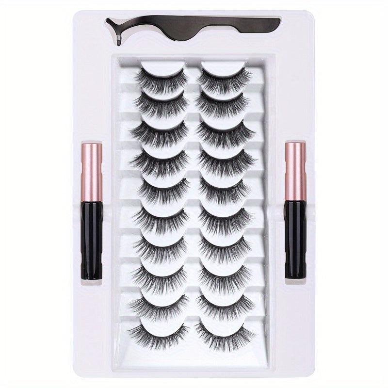 10 Pairs Magnetic Eyelashes Kit With 2 Magnetic Eyeliners & Tweezer