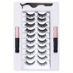 10 Pairs Magnetic Eyelashes Kit With 2 Magnetic Eyeliners & Tweezer