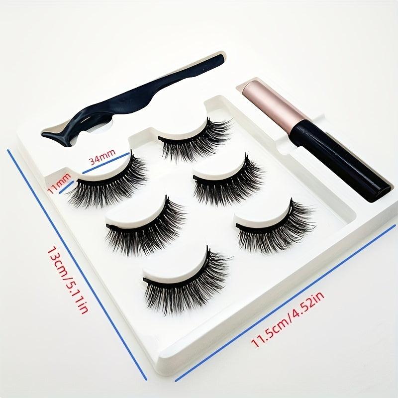 3 Pairs Magnetic Eyelashes With Eyeliner And Tweezers Reusable