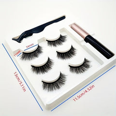 3 Pairs Magnetic Eyelashes With Eyeliner And Tweezers Reusable