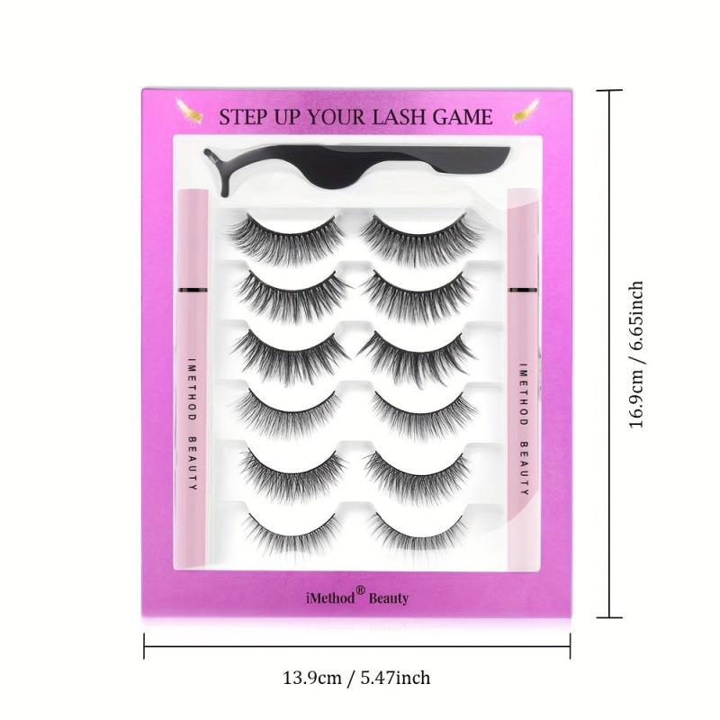 6 Pairs Eyelashes & Eyeliner Kit 3D Natural Look Lashes Easy Wear Waterproof