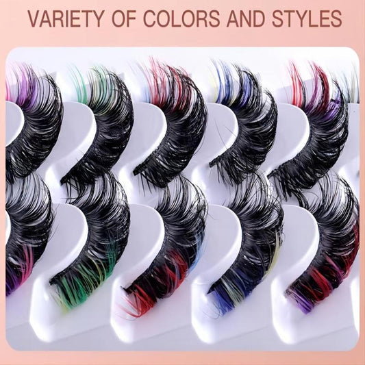 7 Pairs Colored False Eyelashes D Curl for Stage Party Halloween