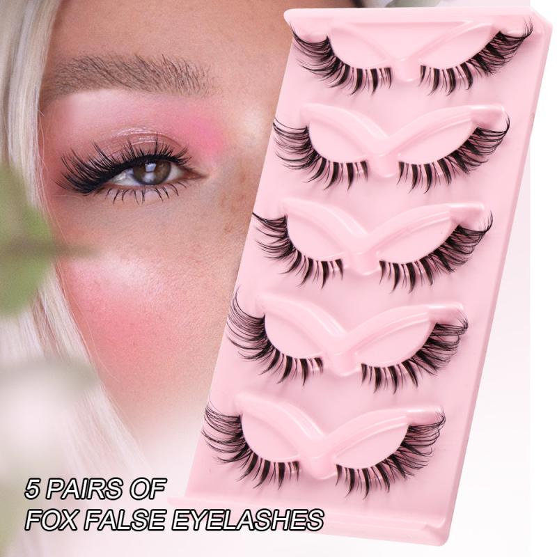 5 Pairs Cat Eye Lashes Natural Winged Clear Band Extension Manga Lashes