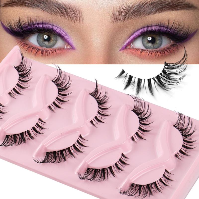 5 Pairs Cat Eye Lashes Natural Winged Clear Band Extension Manga Lashes
