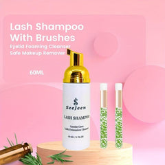 Lash Shampoo 60ml & 2 Brushes Eyelash Cleanser for Extensions & Lashes