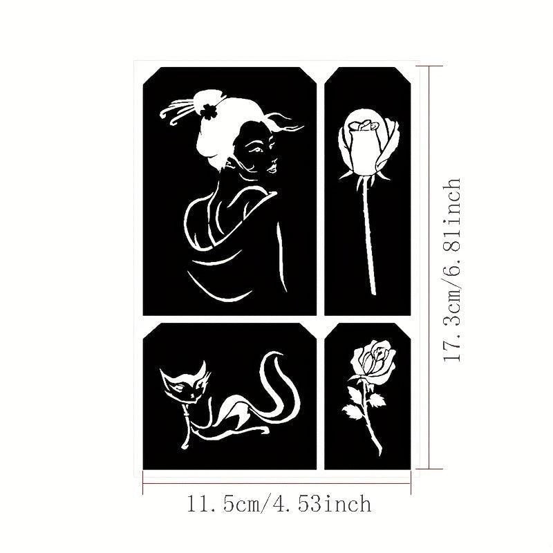 Long Lasting Temporary Tattoo Inks & Stencils Kit for Adult Hand Painting