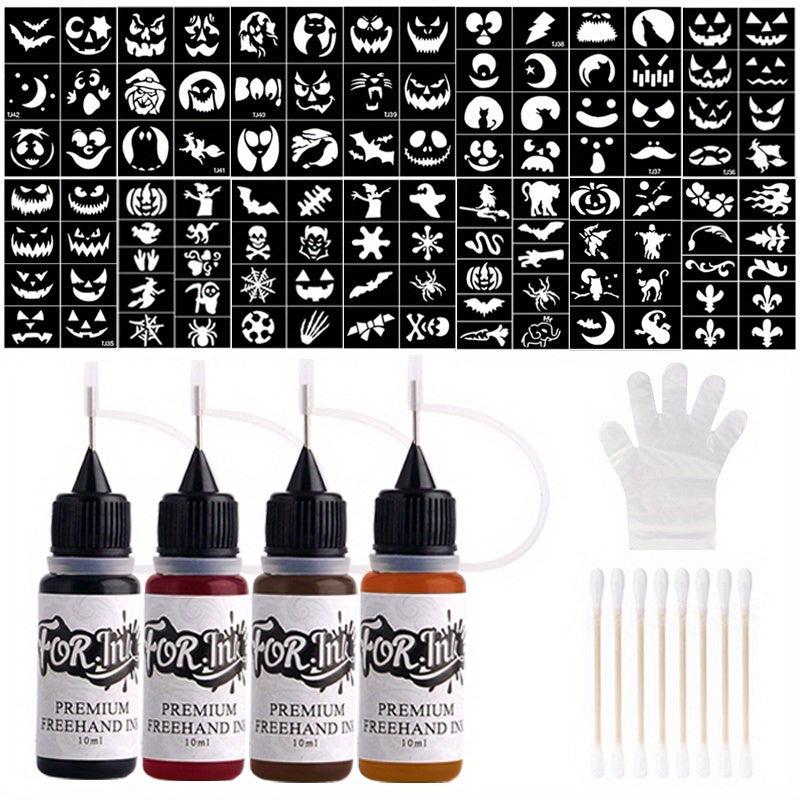 Long Lasting Temporary Tattoo Inks & Stencils Kit for Adult Hand Painting
