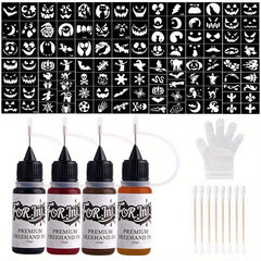 Long Lasting Temporary Tattoo Inks & Stencils Kit for Adult Hand Painting