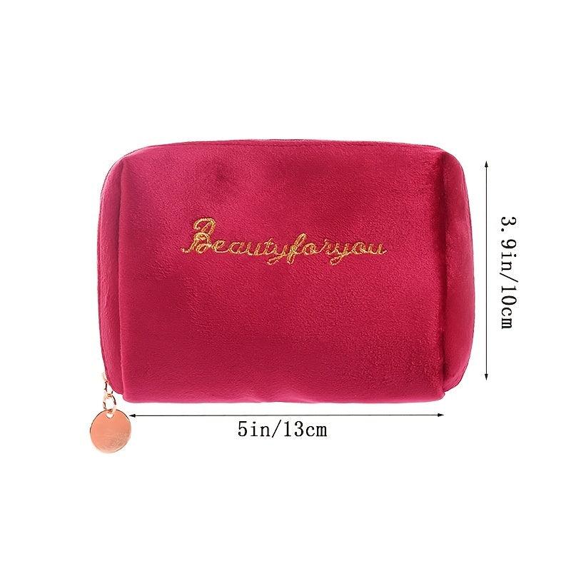 Velvet Letter Embroidered Makeup Bag Soft Travel Pouch