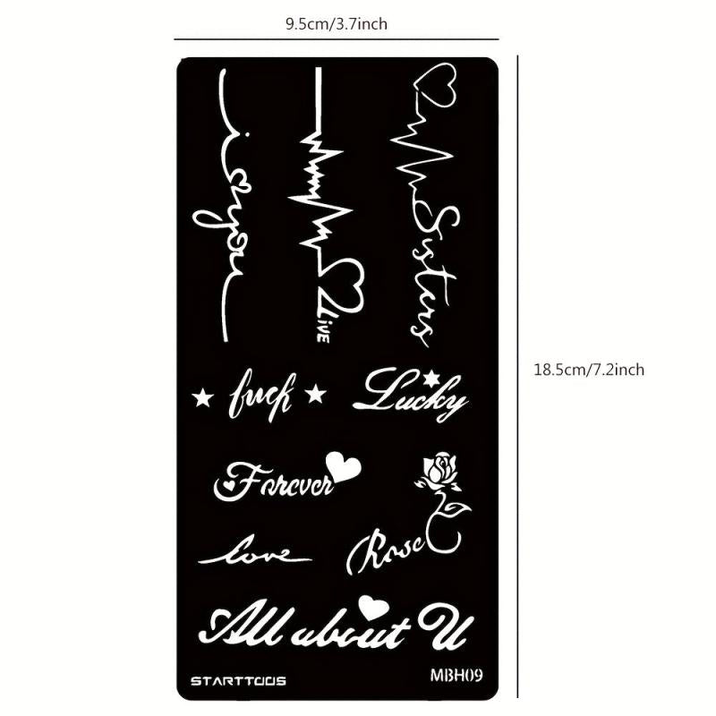 2 Sheets Hollow Juice Dye Paste Floral Feather Word Pattern Body Tattoo