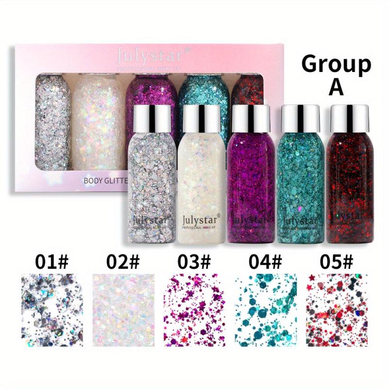 5 Pcs Glitter Liquid Eyeshadow Set Shimmering Sparkle Waterproof Long Lasting