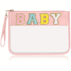 Monogram PVC & PU Clear Zipper Pouch Wristlet Glitter Makeup Beach Pouch