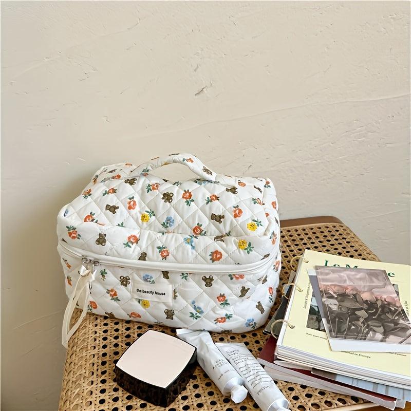 Bear Flower Makeup Bag Travel Toiletry Organizer