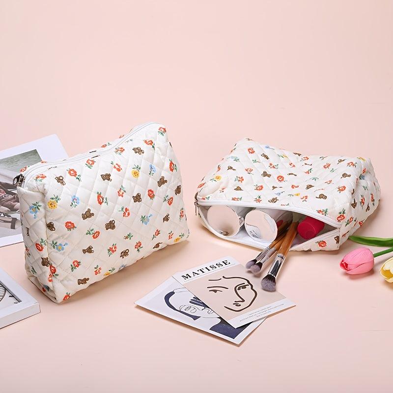 Bear Flower Makeup Bag Travel Toiletry Organizer