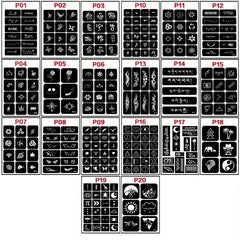 20 Sheets Tattoo Stencil Kit Reusable Airbrush Temporary Tattoos Stencils