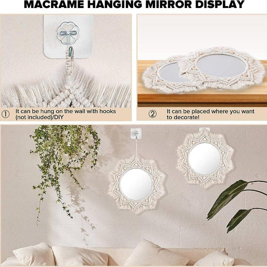 Boho Macrame Fringe Wall Mirror for Living Room Bedroom